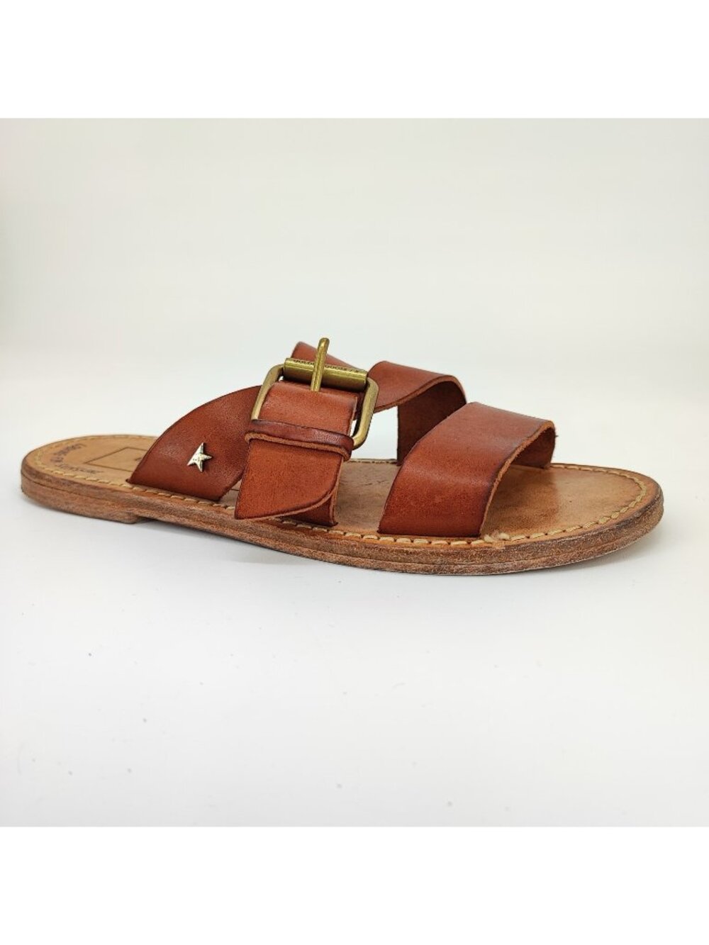 Golden Goose Margaret Resinated Women's Size 7 Flat Sandals Brown Leather